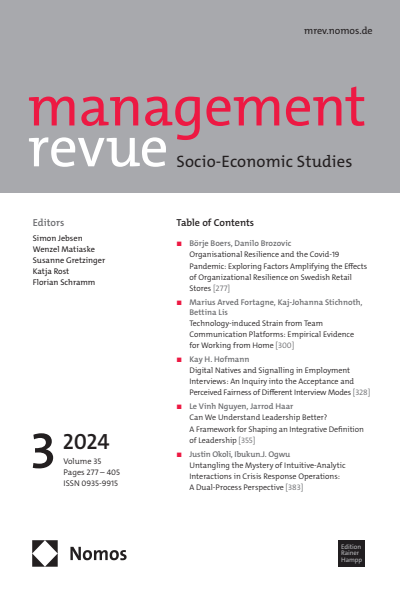 Cover der Ausgabe: mrev management revue Jahrgang 35 (2024), Heft 3