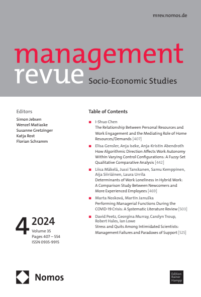 Cover der Ausgabe: mrev management revue Jahrgang 35 (2024), Heft 4