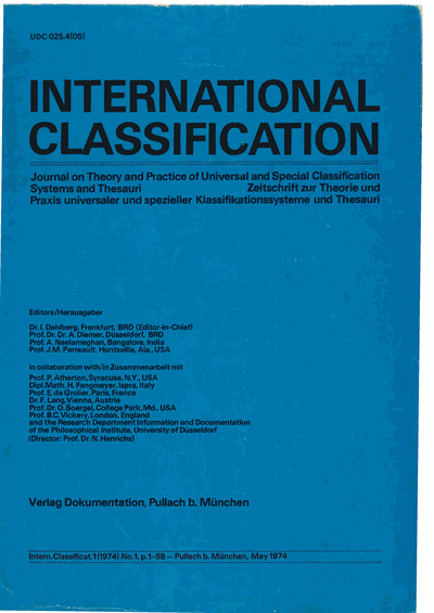 Cover der Ausgabe: KO KNOWLEDGE ORGANIZATION Jahrgang 1 (1974), Heft 1