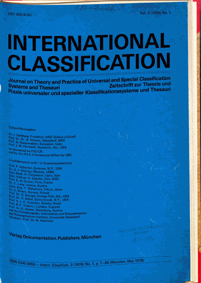 Cover der Ausgabe: KO KNOWLEDGE ORGANIZATION Jahrgang 3 (1976), Heft 1