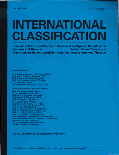 Cover der Ausgabe: KO KNOWLEDGE ORGANIZATION Jahrgang 4 (1977), Heft 1