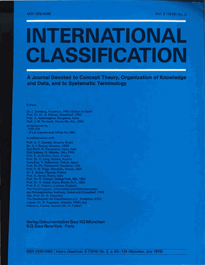 Cover der Ausgabe: KO KNOWLEDGE ORGANIZATION Jahrgang 5 (1978), Heft 2