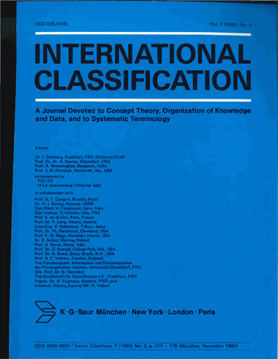 Cover der Ausgabe: KO KNOWLEDGE ORGANIZATION Jahrgang 7 (1980), Heft 3