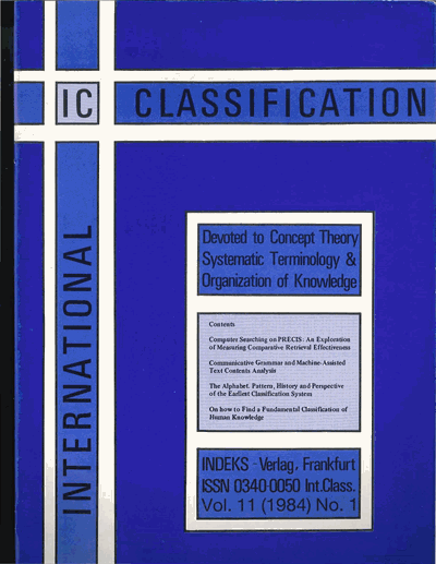 Cover der Ausgabe: KO KNOWLEDGE ORGANIZATION Jahrgang 11 (1984), Heft 1