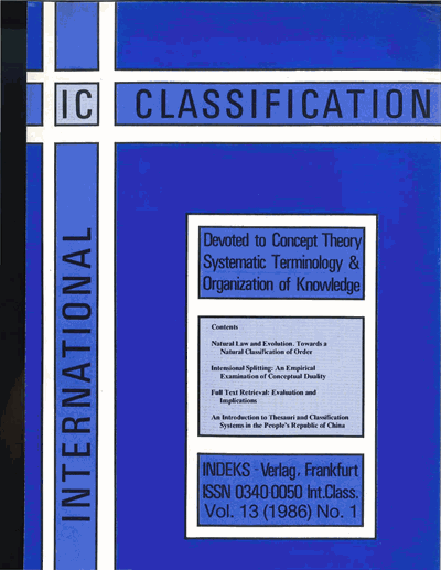 Cover of Volume: KO KNOWLEDGE ORGANIZATION Volume 13 (1986), Edition 1