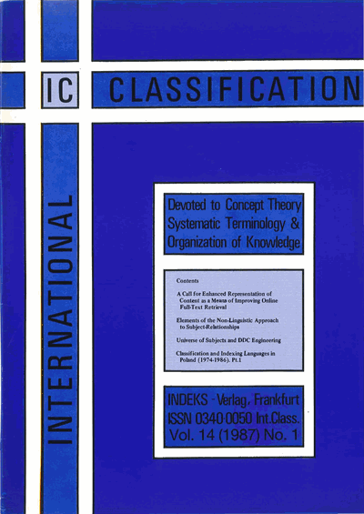 Cover of Volume: KO KNOWLEDGE ORGANIZATION Volume 14 (1987), Edition 1