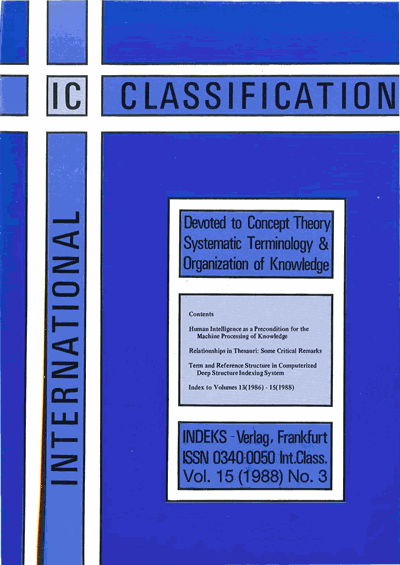 Cover of Volume: KO KNOWLEDGE ORGANIZATION Volume 15 (1988), Edition 3