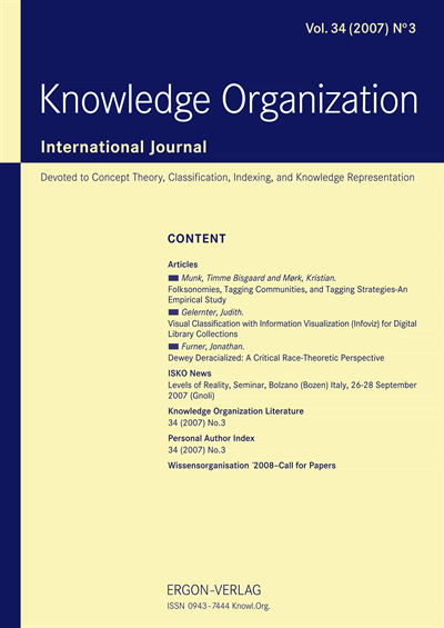 Cover der Ausgabe: KO KNOWLEDGE ORGANIZATION Jahrgang 34 (2007), Heft 3