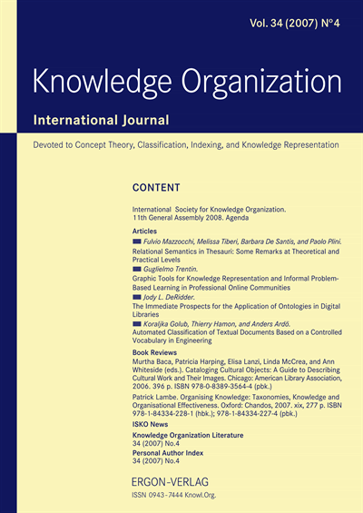 Cover der Ausgabe: KO KNOWLEDGE ORGANIZATION Jahrgang 34 (2007), Heft 4