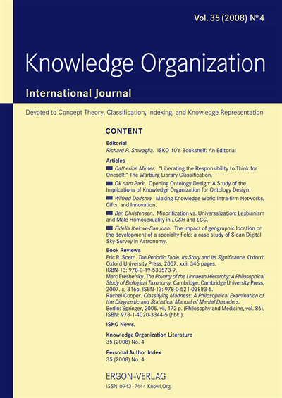 Cover der Ausgabe: KO KNOWLEDGE ORGANIZATION Jahrgang 35 (2008), Heft 4