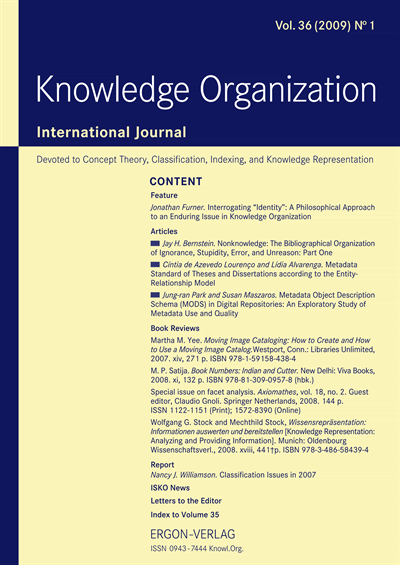 Cover der Ausgabe: KO KNOWLEDGE ORGANIZATION Jahrgang 36 (2009), Heft 1