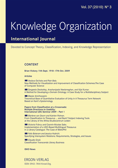 Cover der Ausgabe: KO KNOWLEDGE ORGANIZATION Jahrgang 37 (2010), Heft 3