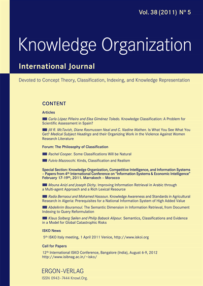 Cover der Ausgabe: KO KNOWLEDGE ORGANIZATION Jahrgang 38 (2011), Heft 5