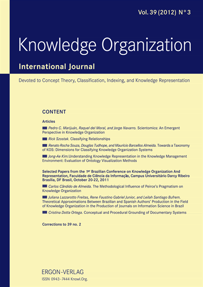 Cover of Volume: KO KNOWLEDGE ORGANIZATION Volume 39 (2012), Edition 3