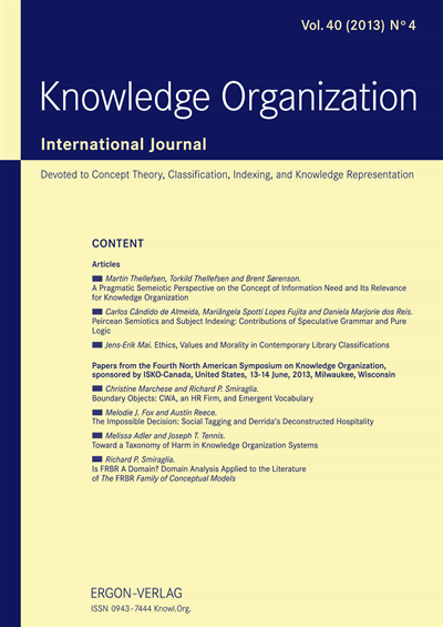 Cover der Ausgabe: KO KNOWLEDGE ORGANIZATION Jahrgang 40 (2013), Heft 4