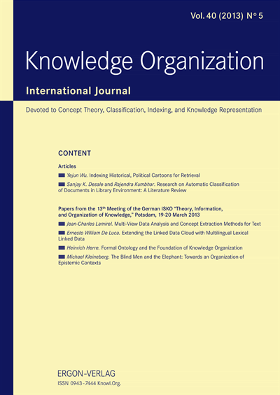 Cover of Volume: KO KNOWLEDGE ORGANIZATION Volume 40 (2013), Edition 5