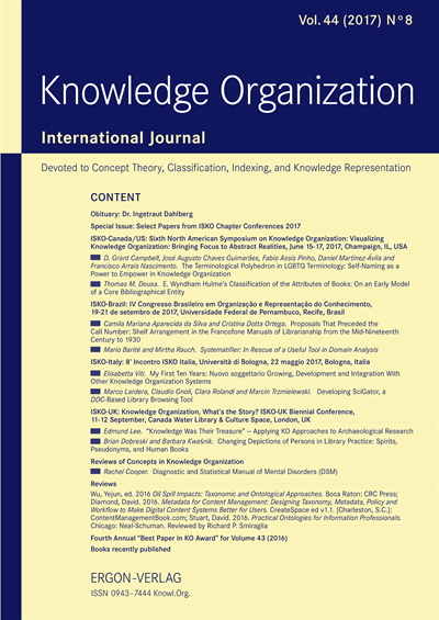 Cover der Ausgabe: KO KNOWLEDGE ORGANIZATION Jahrgang 44 (2017), Heft 8