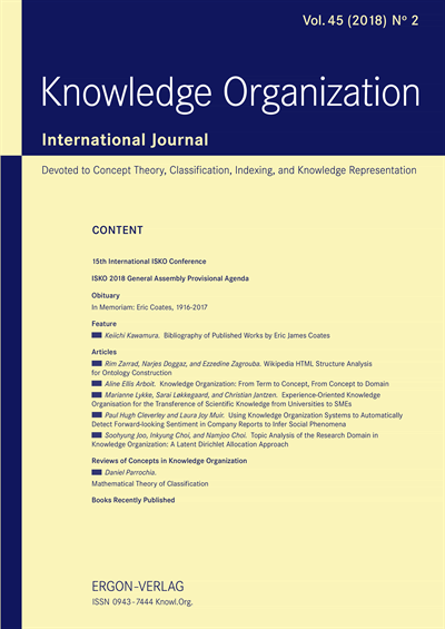 Cover der Ausgabe: KO KNOWLEDGE ORGANIZATION Jahrgang 45 (2018), Heft 2