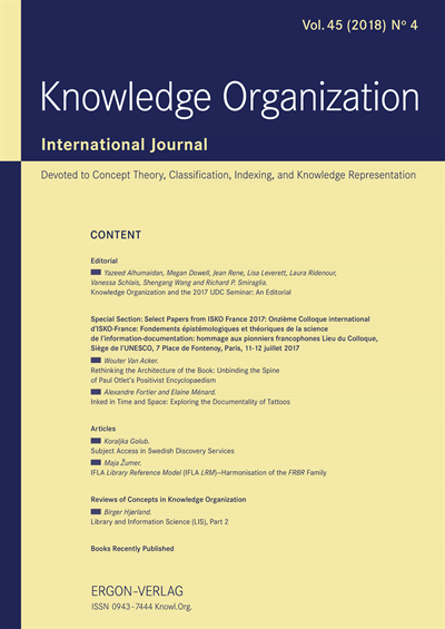 Cover der Ausgabe: KO KNOWLEDGE ORGANIZATION Jahrgang 45 (2018), Heft 4