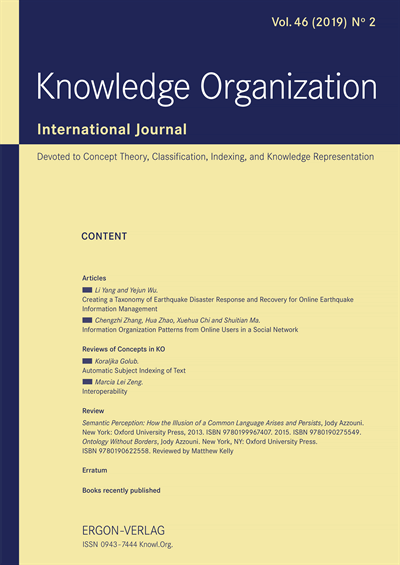 Cover der Ausgabe: KO KNOWLEDGE ORGANIZATION Jahrgang 46 (2019), Heft 2