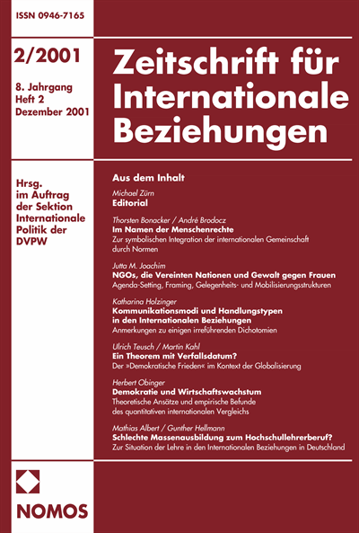 Cover of Volume: ZIB Zeitschrift für Internationale Beziehungen Volume 8 (2001), Edition 2