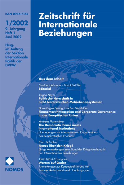 Cover of Volume: ZIB Zeitschrift für Internationale Beziehungen Volume 9 (2002), Edition 1