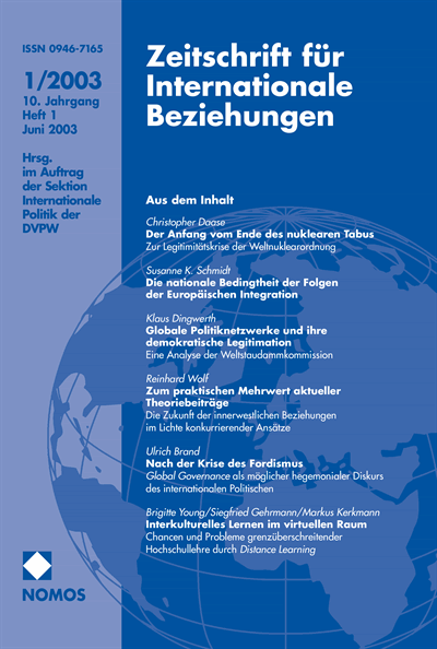 Cover of Volume: ZIB Zeitschrift für Internationale Beziehungen Volume 10 (2003), Edition 1
