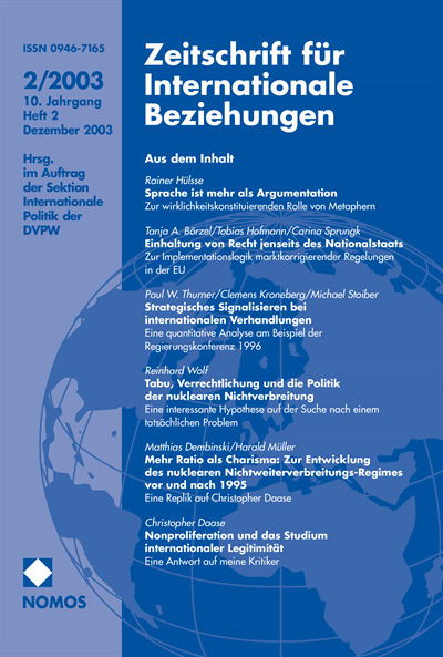 Cover of Volume: ZIB Zeitschrift für Internationale Beziehungen Volume 10 (2003), Edition 2