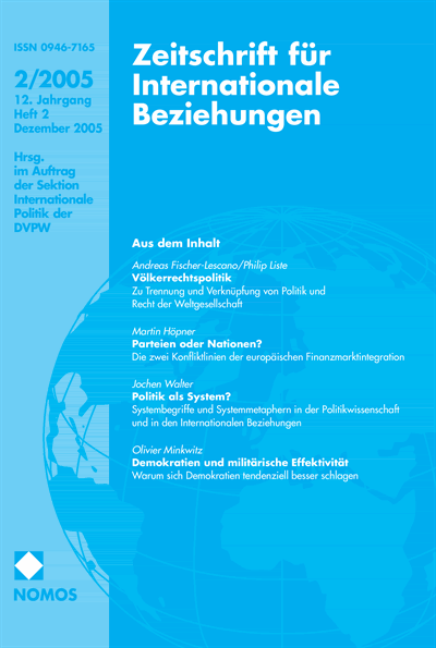Cover of Volume: ZIB Zeitschrift für Internationale Beziehungen Volume 12 (2005), Edition 2