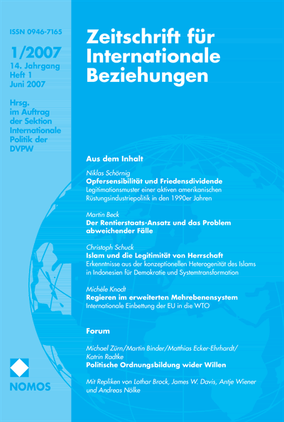 Cover of Volume: ZIB Zeitschrift für Internationale Beziehungen Volume 14 (2007), Edition 1