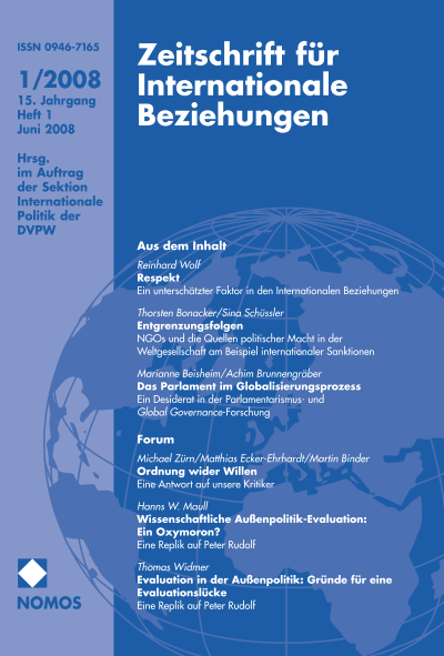 Cover of Volume: ZIB Zeitschrift für Internationale Beziehungen Volume 15 (2008), Edition 1
