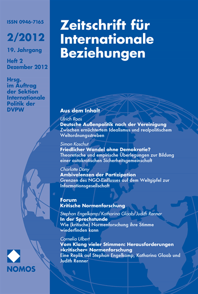 Cover of Volume: ZIB Zeitschrift für Internationale Beziehungen Volume 19 (2012), Edition 2
