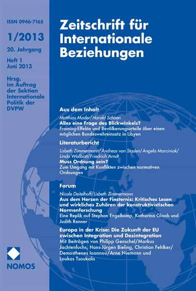 Cover of Volume: ZIB Zeitschrift für Internationale Beziehungen Volume 20 (2013), Edition 1