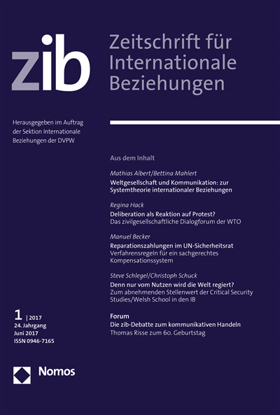 Cover of Volume: ZIB Zeitschrift für Internationale Beziehungen Volume 24 (2017), Edition 1