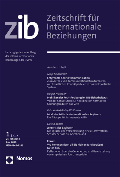 Cover of Volume: ZIB Zeitschrift für Internationale Beziehungen Volume 25 (2018), Edition 1