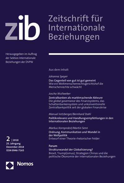 Cover of Volume: ZIB Zeitschrift für Internationale Beziehungen Volume 25 (2018), Edition 2