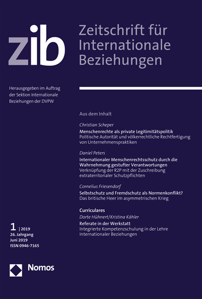 Cover of Volume: ZIB Zeitschrift für Internationale Beziehungen Volume 26 (2019), Edition 1