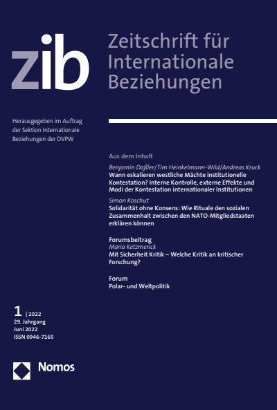 Cover of Volume: ZIB Zeitschrift für Internationale Beziehungen Volume 29 (2022), Edition 1