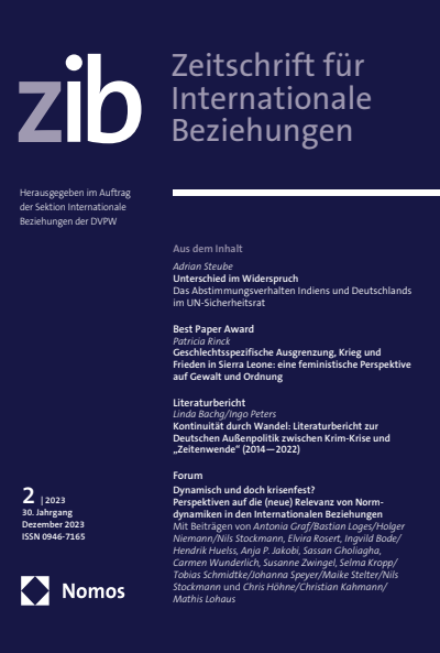 Cover der Ausgabe: ZIB Zeitschrift für Internationale Beziehungen Jahrgang 30 (2023), Heft 2