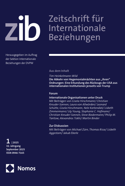 Cover der Ausgabe: ZIB Zeitschrift für Internationale Beziehungen Jahrgang 32 (2025), Heft 1