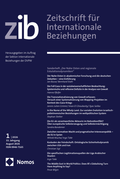 Cover der Ausgabe: ZIB Zeitschrift für Internationale Beziehungen Jahrgang 33 (2026), Heft 1