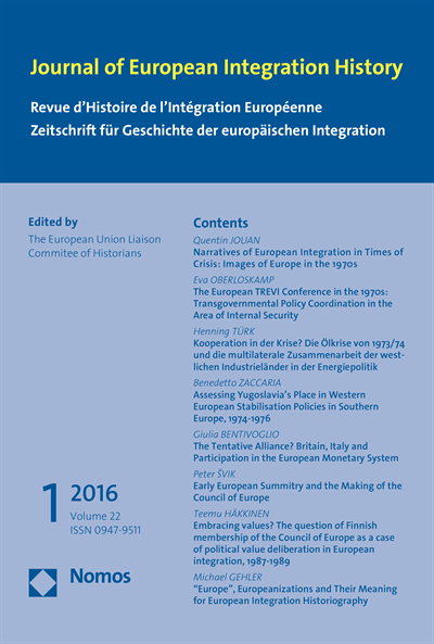 Cover der Ausgabe: JEIH Journal of European Integration History Jahrgang 22 (2016), Heft 1