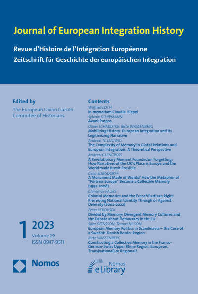 Cover der Ausgabe: JEIH Journal of European Integration History Jahrgang 29 (2023), Heft 1