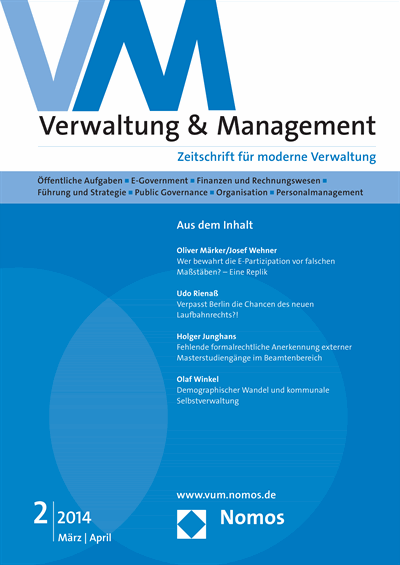 Cover der Ausgabe: VM Verwaltung & Management Jahrgang 20 (2014), Heft 2