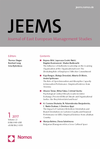 Cover of Volume: JEEMS Journal of East European Management Studies Volume 22 (2017), Edition 1