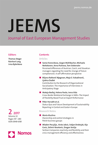 Cover of Volume: JEEMS Journal of East European Management Studies Volume 22 (2017), Edition 2