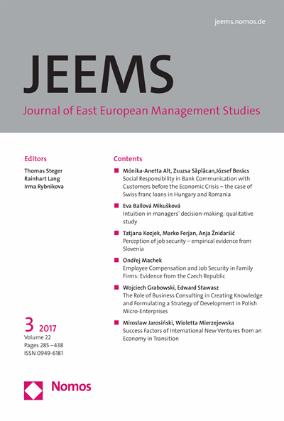 Cover of Volume: JEEMS Journal of East European Management Studies Volume 22 (2017), Edition 3