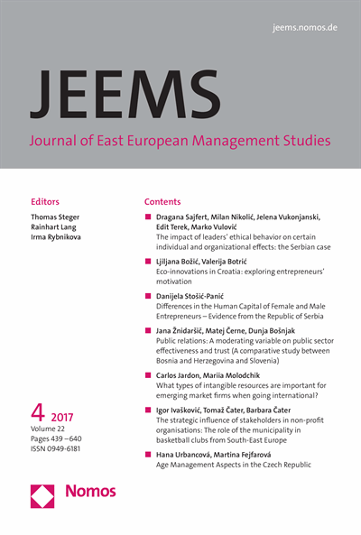 Cover der Ausgabe: JEEMS Journal of East European Management Studies Jahrgang 22 (2017), Heft 4