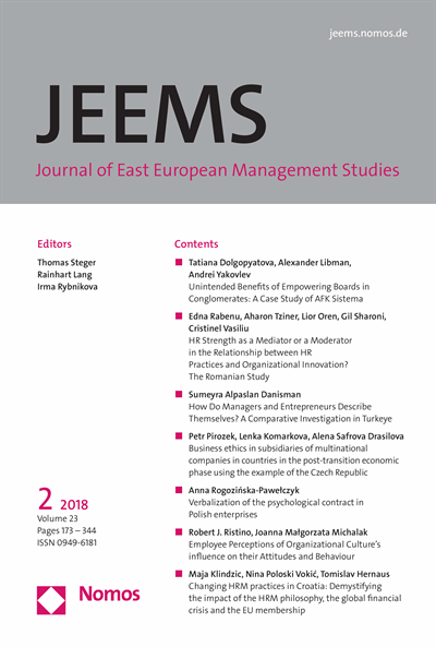 Cover of Volume: JEEMS Journal of East European Management Studies Volume 23 (2018), Edition 2