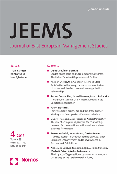 Cover of Volume: JEEMS Journal of East European Management Studies Volume 23 (2018), Edition 4